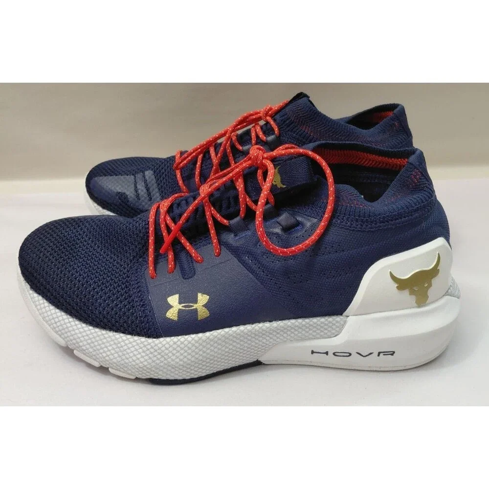 Under Armour HOVR Project Rock 2 Training Size 8 Blue Gold Gym Sneakers